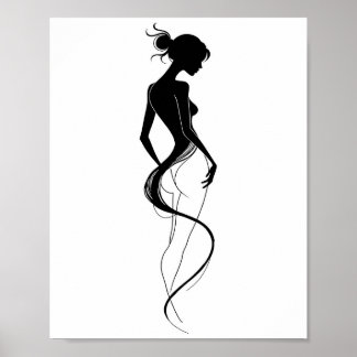 Elegante Vrouw Silhouet Abstracte Lijnkunst Zwart Poster
