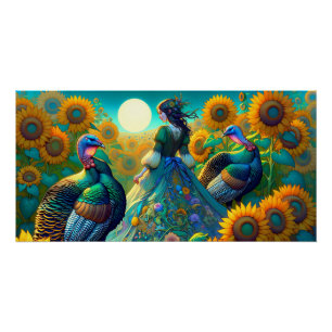 Elegante vrouw, Turkije en zonnebloemen Perfect Poster