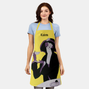 Elegante vrouw uit vroeger tijden drinkt thee tijd schort