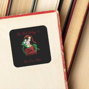 Elegante vrouw Venetiaans masker rood groen boekpl Vierkante Sticker