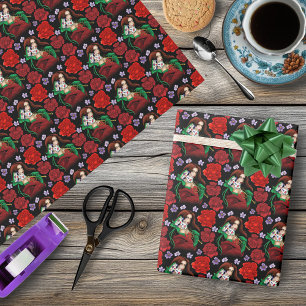 Elegante Vrouw Venetiaans Masker Rood Groen Cadeaupapier