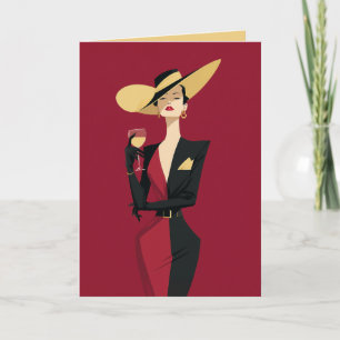 Elegante vrouw wijn illustratie kaart