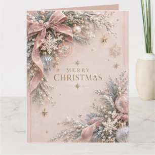 Elegante Vrouwelijke Kerstmis, Stof Roze Stijl Kaart