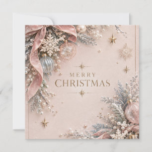 Elegante Vrouwelijke Kerstmis, Stof Roze Stijl Kaart