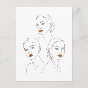 Elegante Vrouwelijke Lijnkunst Trio, Minimalistisc Briefkaart