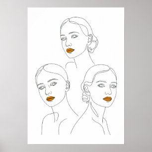 Elegante Vrouwelijke Lijnkunst Trio, Minimalistisc Poster