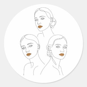 Elegante Vrouwelijke Lijnkunst Trio, Minimalistisc Ronde Sticker