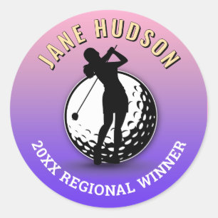 Elegante Vrouwen Golfer Monogram Ontwerp Ronde Sticker