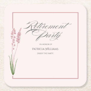 Elegante Vrouwen Pastel Wildflower Retirement Part Vierkante Kartonnen Onderzetter