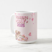 Elegante Vrouwendag 2025 met Roze Bloemen Ontwerp Koffiemok (Voorkant links)