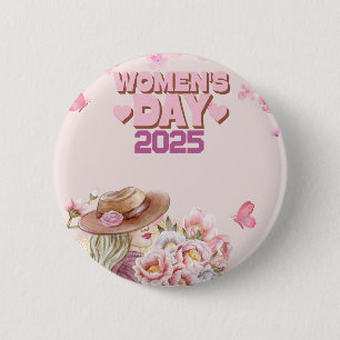 Elegante Vrouwendag 2025 met Roze Bloemen Ontwerp Ronde Button 5,7 Cm