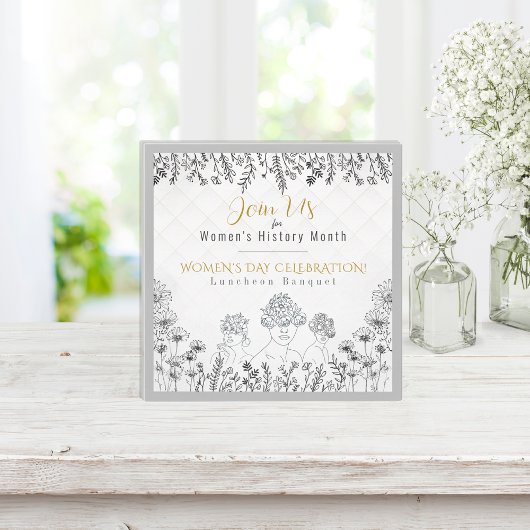 Elegante vrouwendag geschiedenis viering wit kaart