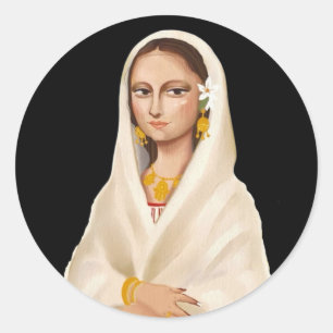 Elegante vrouwenportret Culturele kunstillustrat Ronde Sticker