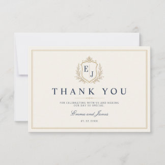 Elegante Wapen Monogram Oude Geld Huwelijk Bedankkaart