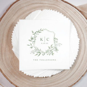 Elegante Wapen Sage Watercolor Trouwlogo Servet