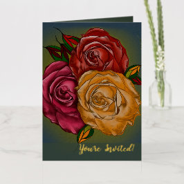 Elegante warme geschilderde rozen gevouwen uitnodi folie wenskaart