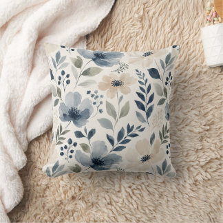 Elegante Watercolor Bloemen Blauwe Crème Bloemstuk Kussen
