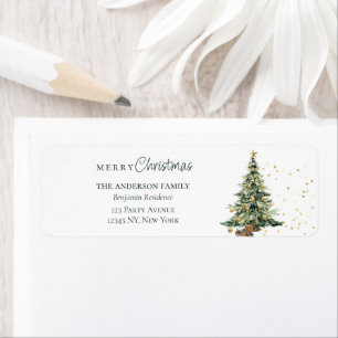 Elegante Watercolor Boom Kerstmis Etiket