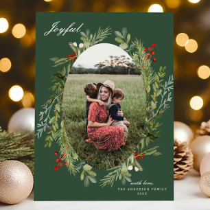 Elegante Watercolor Botanische TWEE Foto Kerst Feestdagenkaart
