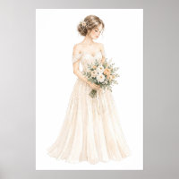 Elegante Watercolor Bruid Illustratie