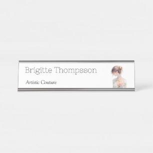 Elegante Watercolor Couture Bruidsmodeontwerper Bureau Naambordje