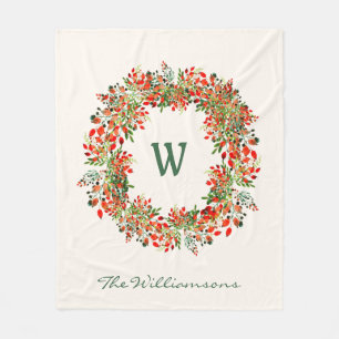 Elegante Watercolor Groene Krans Monogram Aangepas Fleece Deken