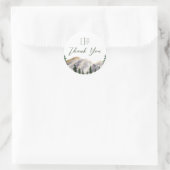 Elegante Watercolor Landelijke Bergen Bruiloften Ronde Sticker (Tas)