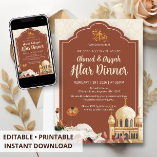 Elegante Watercolor Moskee Bloem Iftar Feest Kaart