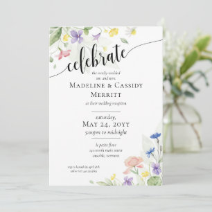 Elegante Watercolor Wilde Bloemen Bruiloftsrecepti Kaart