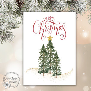 Elegante watercolorbomen, "Prettig kerstfeest" Feestdagenkaart