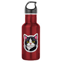 Elegante waterfles met zwart-witte kat sticker
