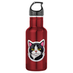 Elegante waterfles met zwart-witte kat sticker