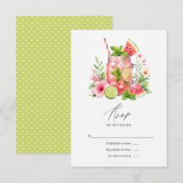 Elegante Watermeloen Mojito Bloemige Bruiloft RSVP Kaartje