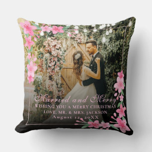 Elegante Waterverf 1 Foto Kerst Platte Blush Kussen