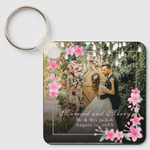 Elegante Waterverf 1 foto Kerstmis Flat Blush Sleutelhanger