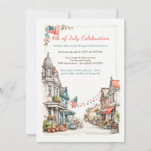 Elegante Waterverf 4 juli Uitnodiging Vintage