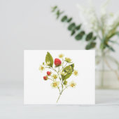Elegante waterverf-aardbeienplant met bloemen briefkaart (Staand voorkant)
