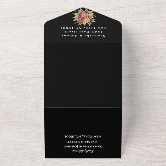 Elegante Waterverf Aardige Bloemen Bruiloft RSVP All In One Uitnodiging (Buitenkant)