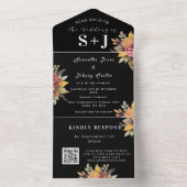 Elegante Waterverf Aardige Bloemen Bruiloft RSVP All In One Uitnodiging (Binnen)