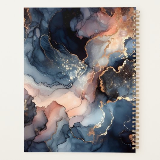 Elegante Waterverf Abstract Marmeren Monogram Planner (Achterkant)