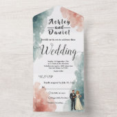 Elegante Waterverf Abstracte bruid & bruidegom bru All In One Uitnodiging (Binnen)