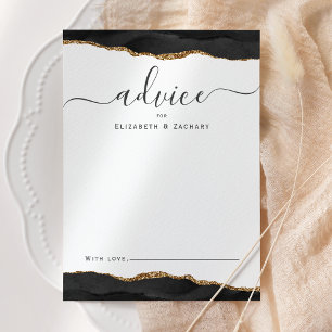 Elegante Waterverf Agate Zwarte Gouden Bruiloft Advieskaart