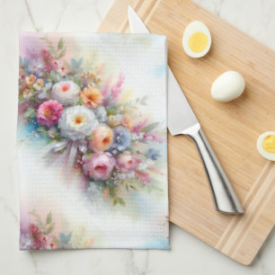 Elegante Waterverf Aquarel Bloemen Pastelkleuren Theedoek