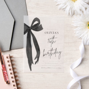 Elegante Waterverf Black Bow 16e verjaardagsfeest Vellum Uitnodigingen