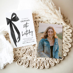 Elegante Waterverf Black Bow 20e verjaardagsfeest Kaart