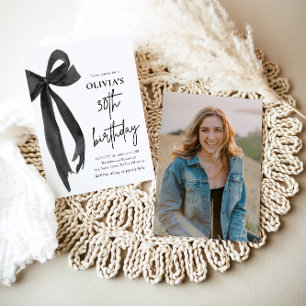 Elegante Waterverf Black Bow 30e verjaardagsfeest Kaart