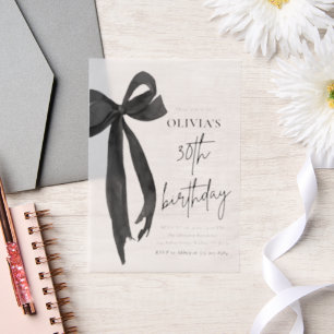 Elegante Waterverf Black Bow 30e verjaardagsfeest Vellum Uitnodigingen