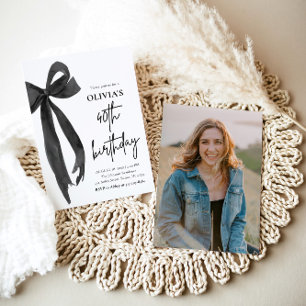 Elegante Waterverf Black Bow 40e verjaardagsfeest Kaart
