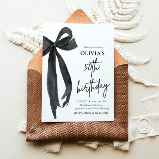 Elegante Waterverf Black Bow 50ste verjaardagsfees Kaart