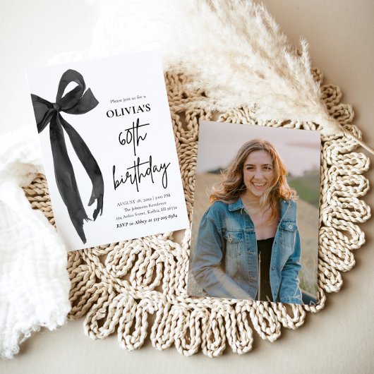 Elegante Waterverf Black Bow 60e verjaardagsfeest Kaart